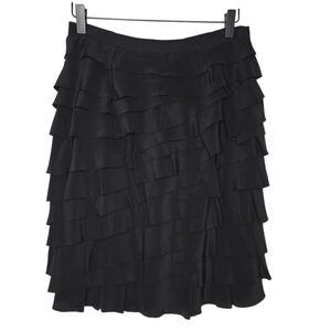 Doncaster Womens Black Tiered Ruffled Silk Skirt Size 2